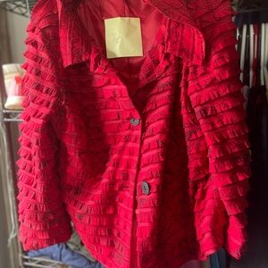 Vibrant Red Ruffled Jacket